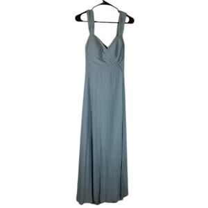 Azazie Dusty Blue Sleeveless Long Cut Out Back Bridesmaid Dress Women Sz A8
